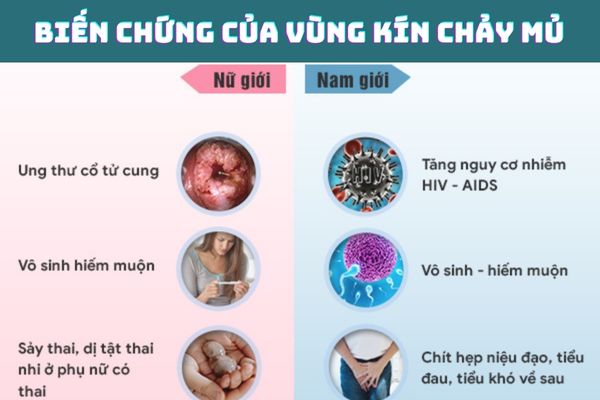 Vùng kín chảy mủ gây ra nhiều biến chứng nguy hiểm cho cả nam và nữ